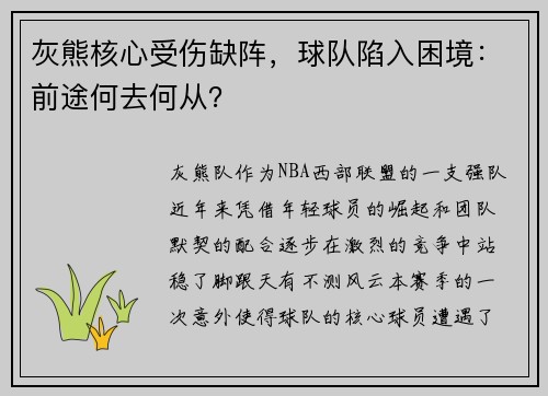 灰熊核心受伤缺阵，球队陷入困境：前途何去何从？